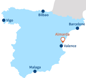 Localisation d'Almarda au nord de Valence