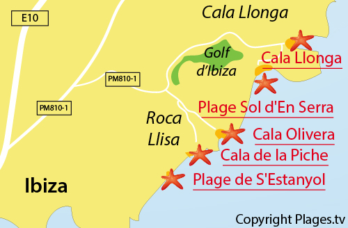 Carte de la plage de la Cala de Piche à Ibiza