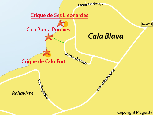 Carte de la crique de la pointe de Ses Puntxes à Cala Blava - Majorque