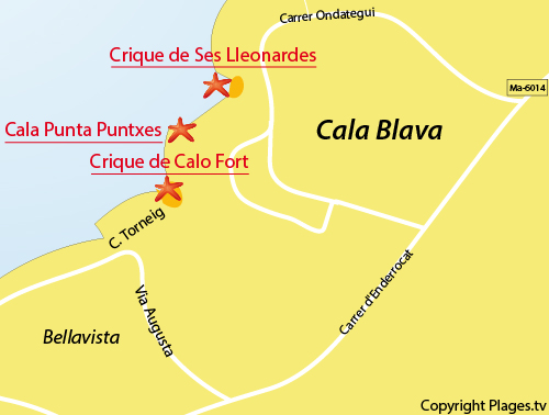 Carte de Cala Fort à Cala Blava - Majorque