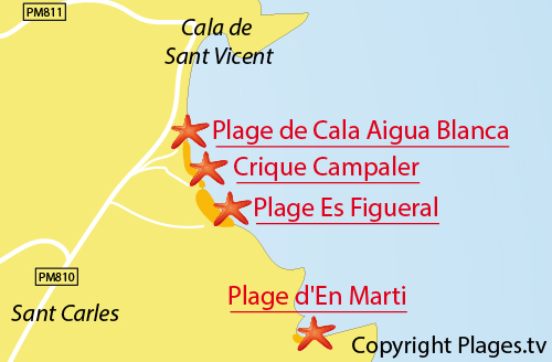Carte de la plage de Campaler à Ibiza