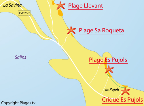 Carte de la crique d'Es Pujols à Formentera