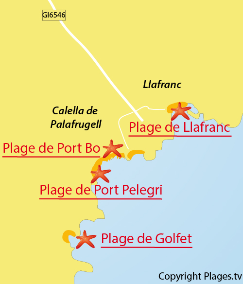 Carte de la crique du Golfet à Calella de Palafrugell en Espagne