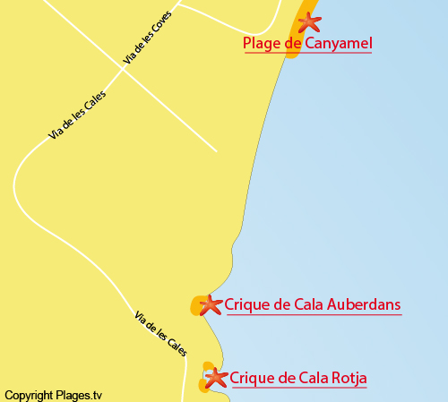 Carte de la crique de Rotja à Canyamel à Majorque
