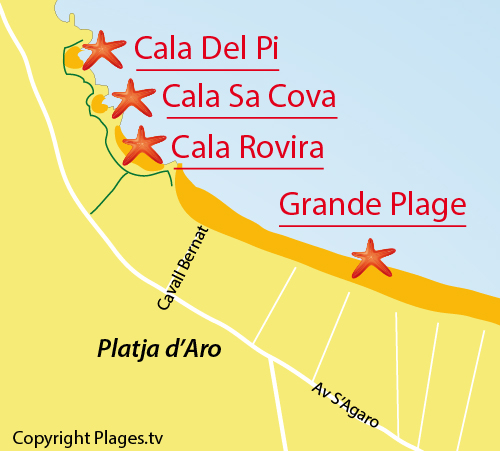 Carte de la plage de Rovira à Platja d'Aro - Espagne