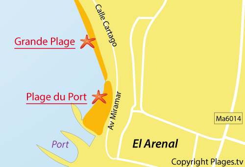 Carte de la Grande Plage d'Es Arenal - Majorque - Iles Baléares