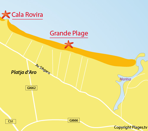 Carte de la Grande Plage de Platja d'Aro - Espagne