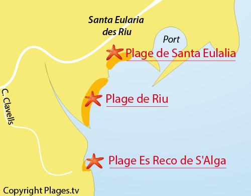 Carte de la plage de Es Reco de S'Alga à Ibiza
