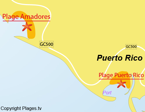 Carte de la plage Amadores à Puerto Rico - Gran Canaria