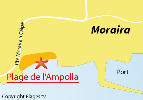 Carte de la plage de l'Ampolla à Moraira