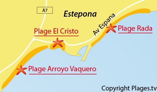 Carte de la plage d'Arroyo Vaquero à Estepona