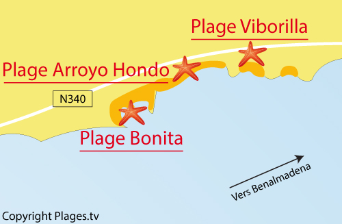 Carte de la plage d'Arroyo Honda à Benalmadena - Andalousie