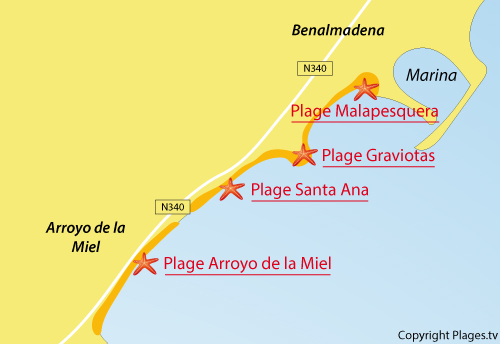 Carte de la plage de Arroyo de la Miel à Benalmadena - Espagne