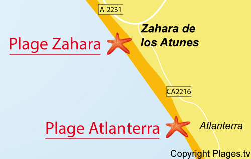Carte de la plage Atlanterra en Andalousie - Espagne