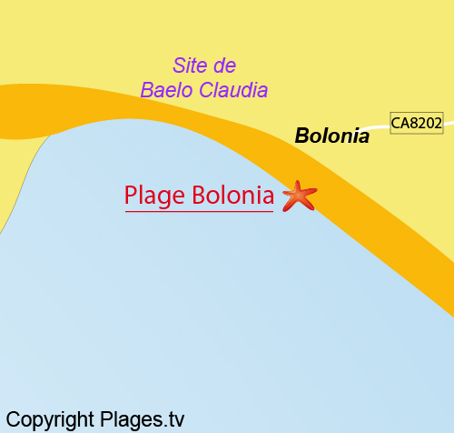 Carte de la plage de Bolonia en Andalousie - Espagne