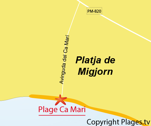 Carte de la plage de Ca Mari - Playa Migjorn - Formentera