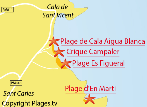 Carte de la plage Aigua Blanca à Ibiza