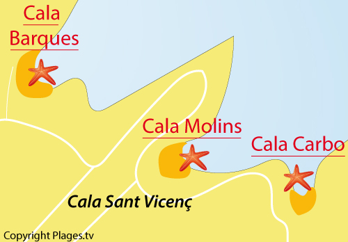 Carte de la plage de Cala Barques - Cala Sant Vicenc