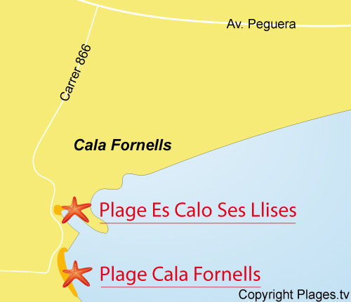 Carte de la plage de Cala Fornells à Majorque