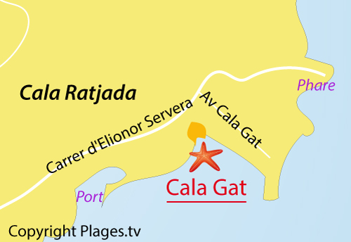 Carte de la plage de Cala Gat à Majorque
