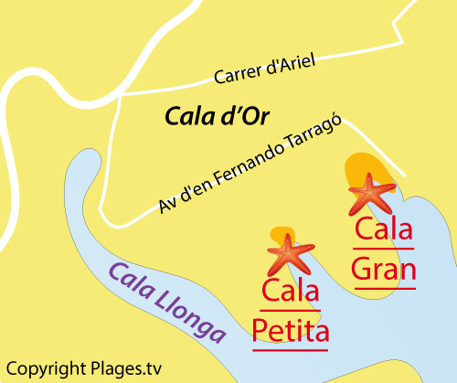 Carte de la plage Cala Gran à Cala d'Or - Baléares