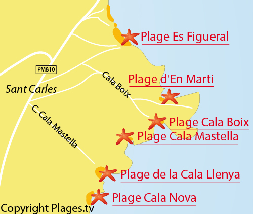 Carte de la plage de Cala Llenya à Ibiza