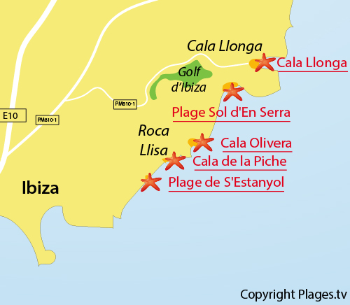 Carte de la plage Cala Llonga à Ibiza