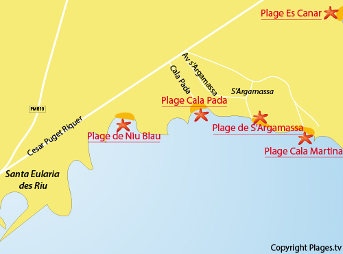 Carte de la plage de Cala Martina à Ibiza