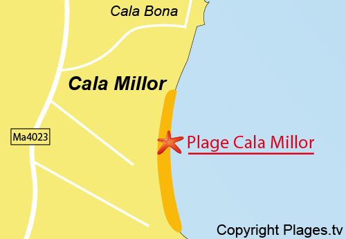 Carte de la plage de Cala Millor à Majorque