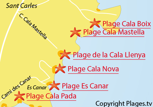 Carte de la plage de Cala Nova à Ibiza