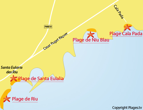 Carte de la plage de Cala Pada à Ibiza