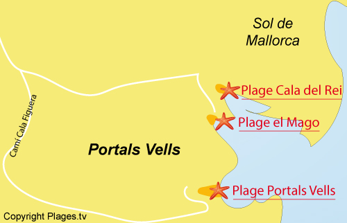 Carte de la plage de la Cala Rei à Portals Vells - Majorque