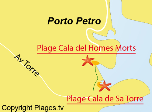 Carte de la plage de Sa Torre à Porto Petro