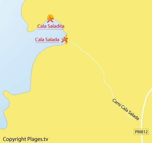 Carte de la plage de Cala Salada à Ibiza