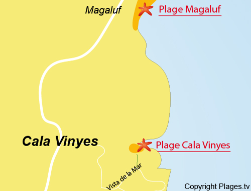 Carte de la plage de Cala Vinyes à Majorque