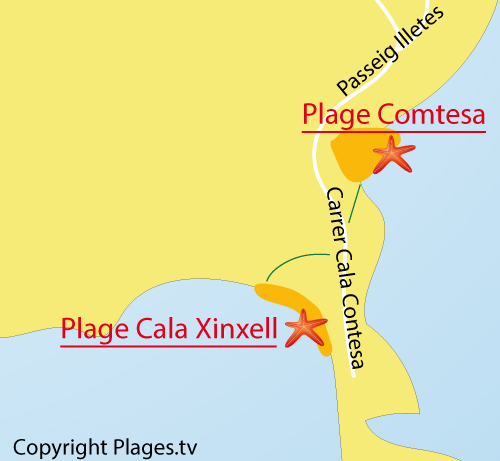 Carte de la plage de Cala Xinxell à Majorque - baléares