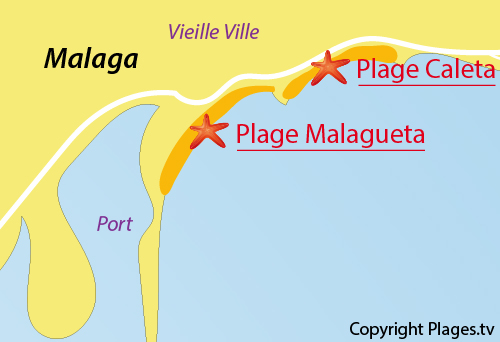 Carte de la plage de Caleta à Malaga