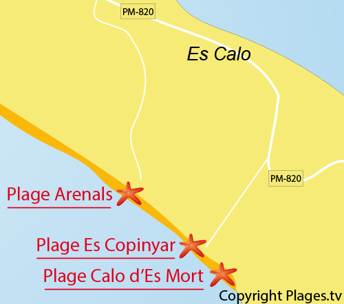 Carte de la plage de Calo d'Es Mort - Platja Migjorn - Formentera