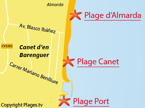Carte de la plage de Canet de Barenguer en Espagne