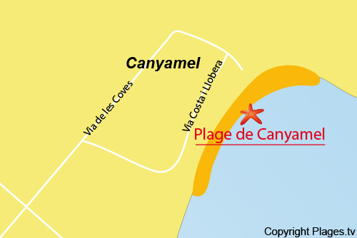 Carte de la plage de Canyamel à Majorque