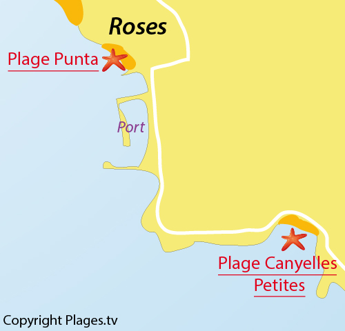 Carte de la plage de Canyelles à Roses