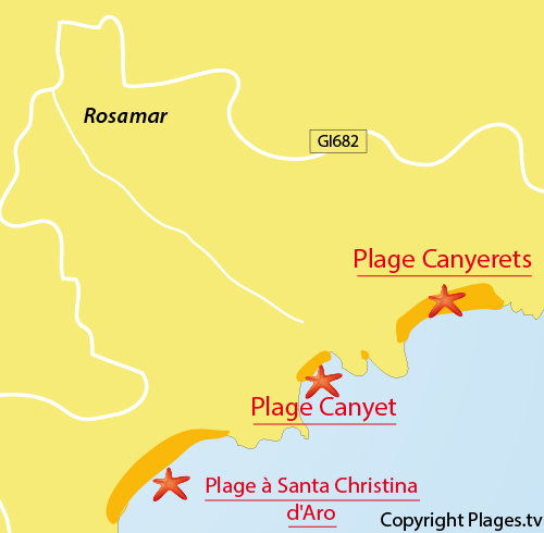 Carte de la plage de Canyerets à Sant Feliu de Guíxols