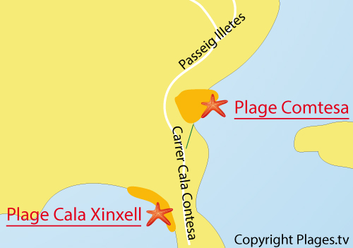 Carte de la plage de la Comtesa à Majorque - Baléares