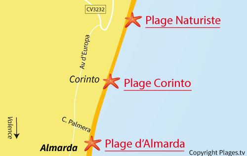 Carte de la plage de Corinto en Espagne - Nord de Valence