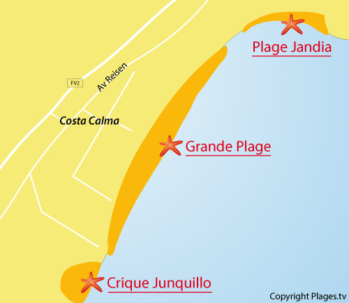 Map of Grande Beach in Costa Calma in Fuerteventura