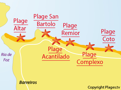 Carte de la plage de Coto à Barreiros - Espagne