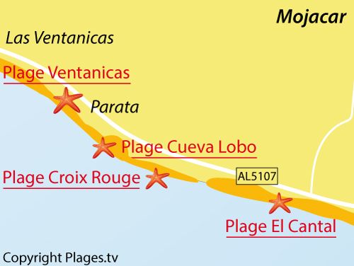 Carte de la plage de Croix Rouge à Mojacar