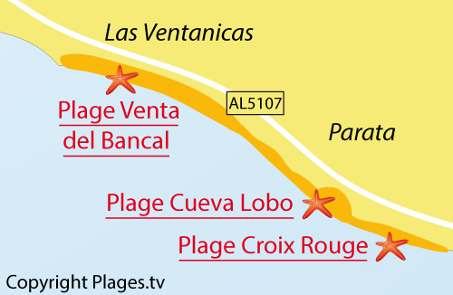 Carte de la plage de Cueva Lobo à Mojacar