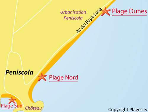 Carte de la plage des Dunes de Peniscola - Espagne