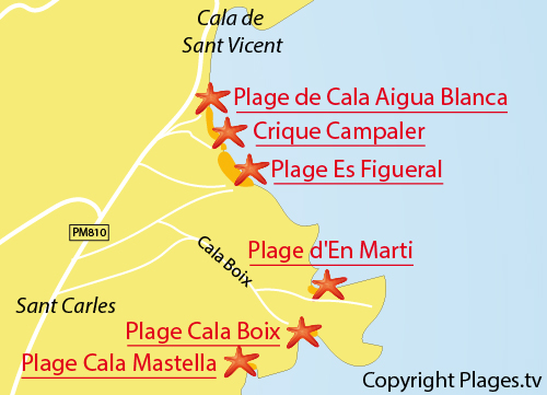 Carte de la plage d'En Marti à Ibiza